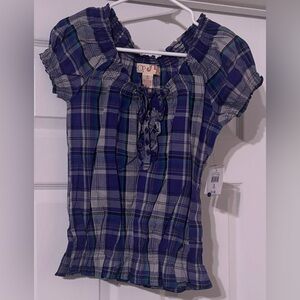 OP Juniors Purple and Blue Plaid Blouse